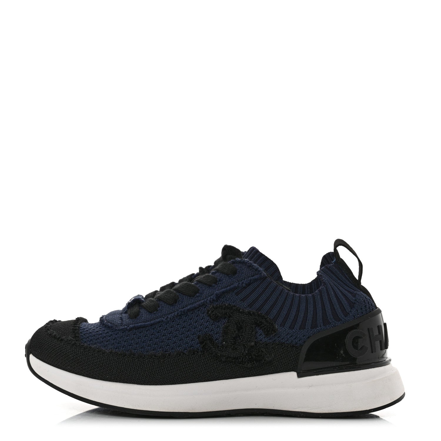 Chanel Fabric Logo Sneakers 35.5 Navy Black 1 of 9