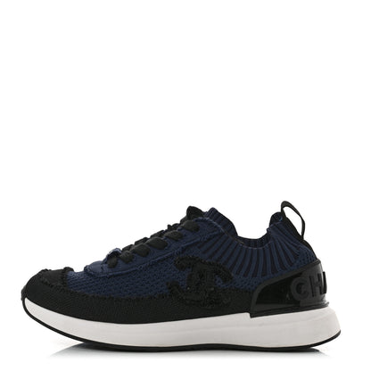 Chanel Fabric Logo Sneakers 35.5 Navy Black 1 of 9