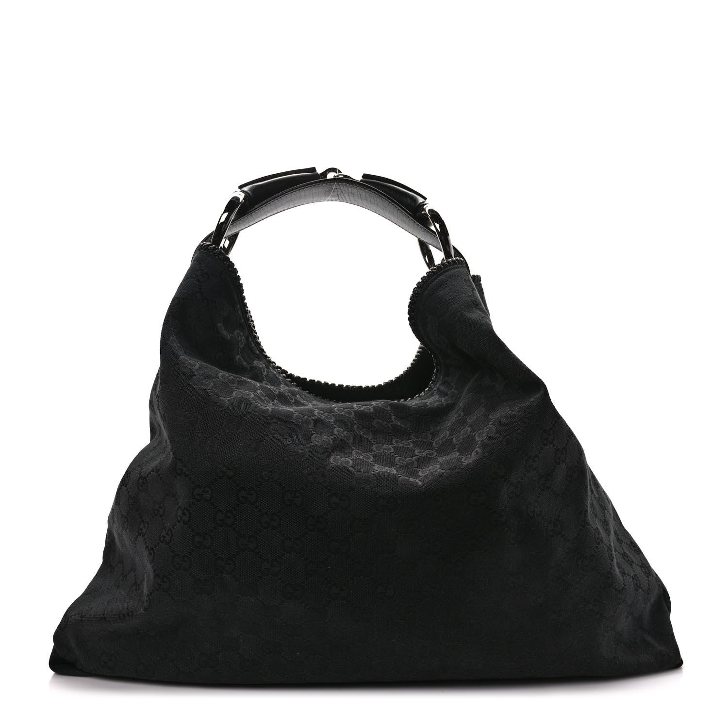 Gucci Monogram Large Horsebit Chain Hobo Black 1 of 9