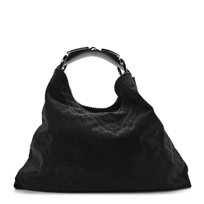 Gucci Monogram Large Horsebit Chain Hobo Black 1 of 9