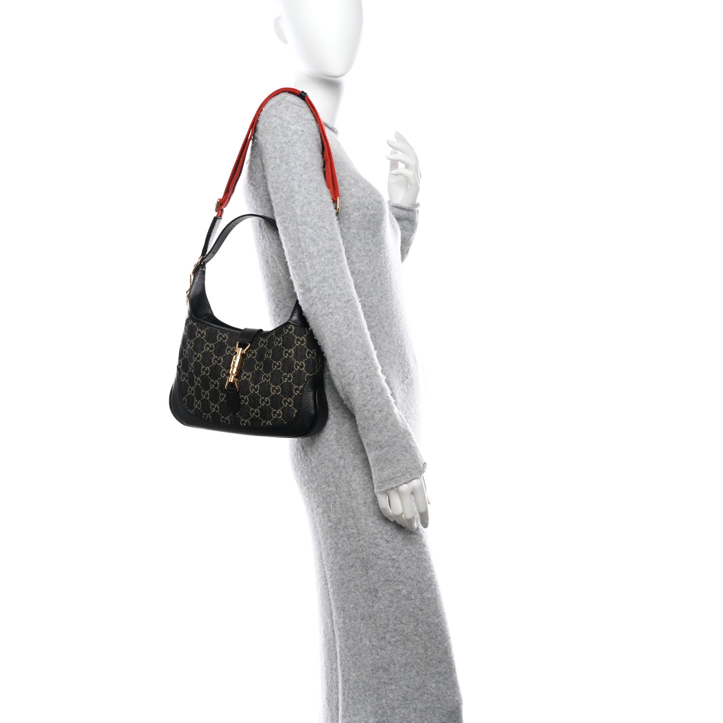 Jacquard Denim GG Monogram Small Jackie 1961 Hobo Black Ivory