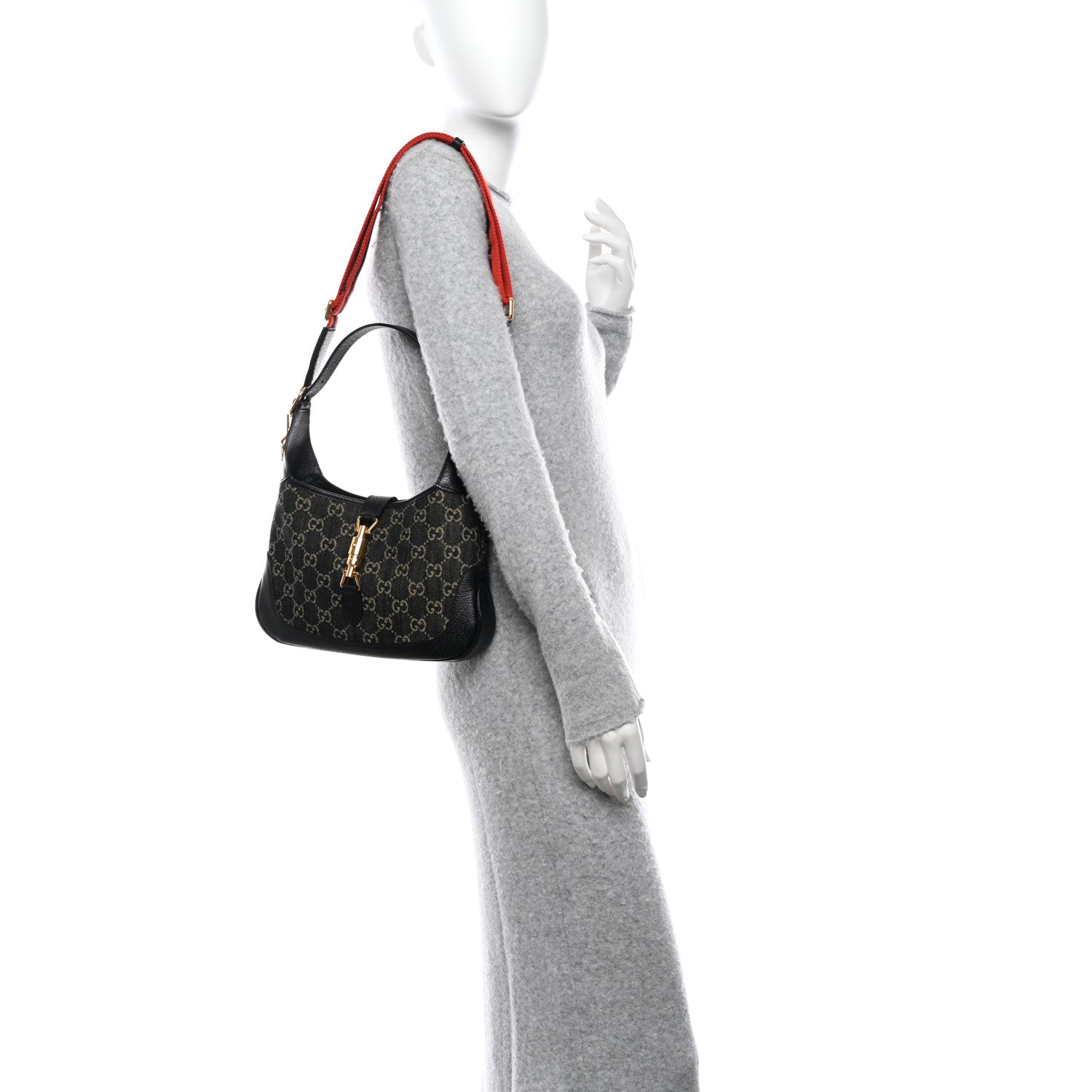 Gucci Jacquard Denim GG Monogram Small Jackie 1961 Hobo Black Ivory 2 of 9