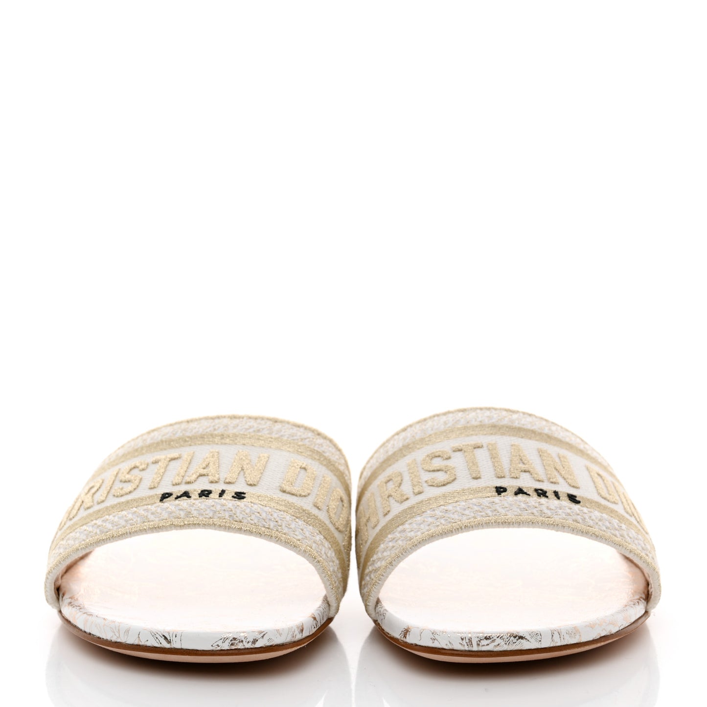 Canvas Lurex Jardin d'Hiver Embroidered Dway Flat Slide Sandals 37 White Palladium