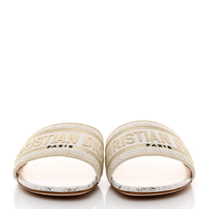 Christian Dior Canvas Lurex Jardin d'Hiver Embroidered Dway Flat Slide Sandals 37 White Palladium 2 of 9