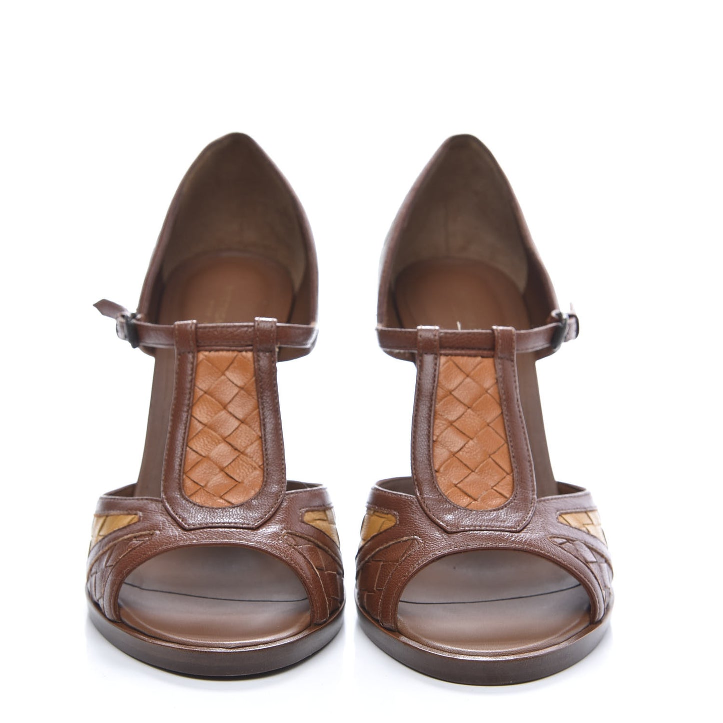 Goatskin Intrecciato Peep Toe Pumps 36 Brown Multicolor