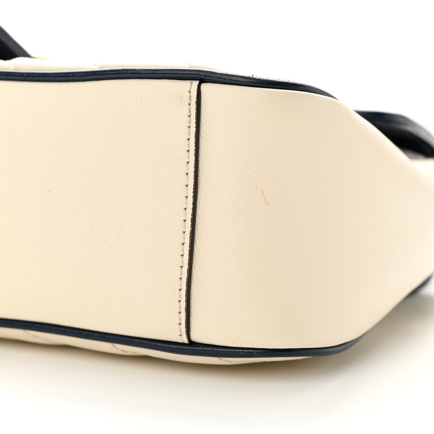 Vintage Effect Calfskin Matelasse Diagonal Small Torchon GG Marmont Shoulder Bag Mystic White Blue Agata