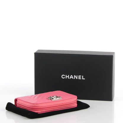 Chanel Calfskin Chevron Zip Around Boy Coin Purse Wallet Pink 4 of 6