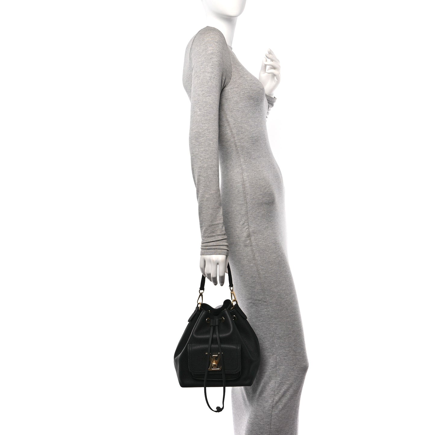 Calfskin Lockme Bucket MM Black