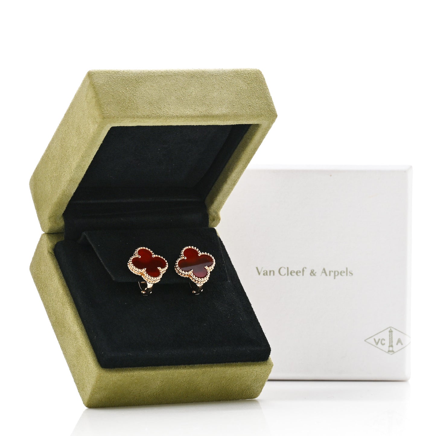 18K Yellow Gold Carnelian Vintage Alhambra Earrings