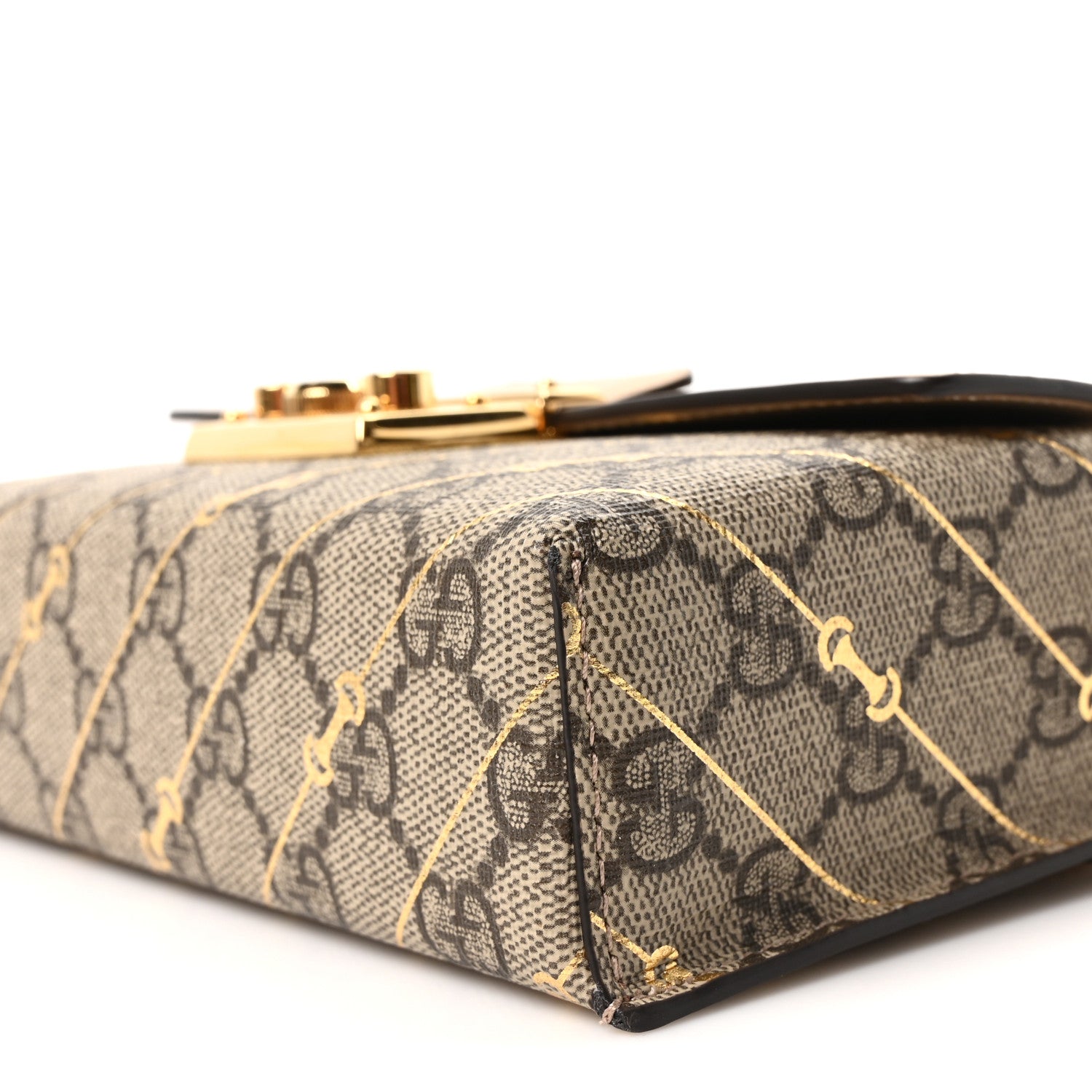 Gucci GG Supreme Monogram Calfskin Horsebit Print Mini Padlock Top Handle Shoulder Bag Beige Ebony Light Pink 9 of 10