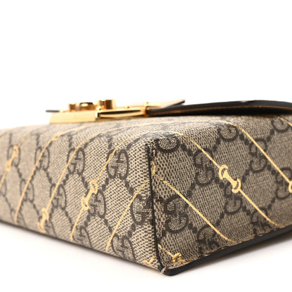 Gucci GG Supreme Monogram Calfskin Horsebit Print Mini Padlock Top Handle Shoulder Bag Beige Ebony Light Pink 9 of 10