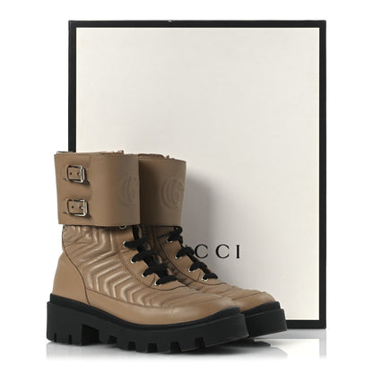 Gucci Nappa Frances GG Matelasse Platform Combat Boots 38.5 Natural Tan 14 of 14