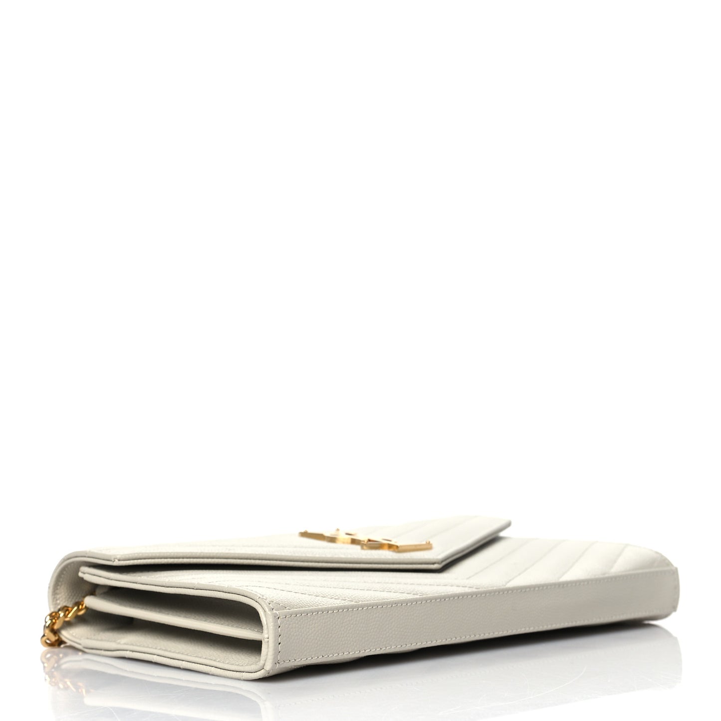 Grain De Poudre Matelasse Chevron Monogram Chain Wallet Blanc Vintage