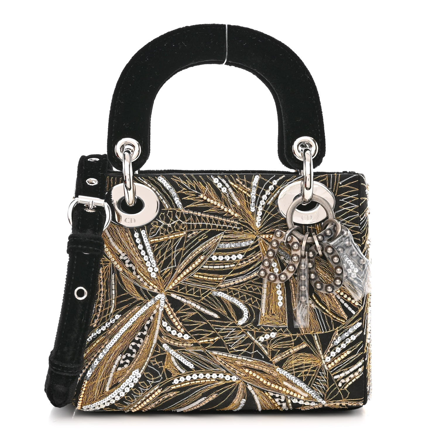 Christian Dior Velvet Embellished Jack Pierson Art Mini Lady Dior Gold Black Multicolor 1 of 12