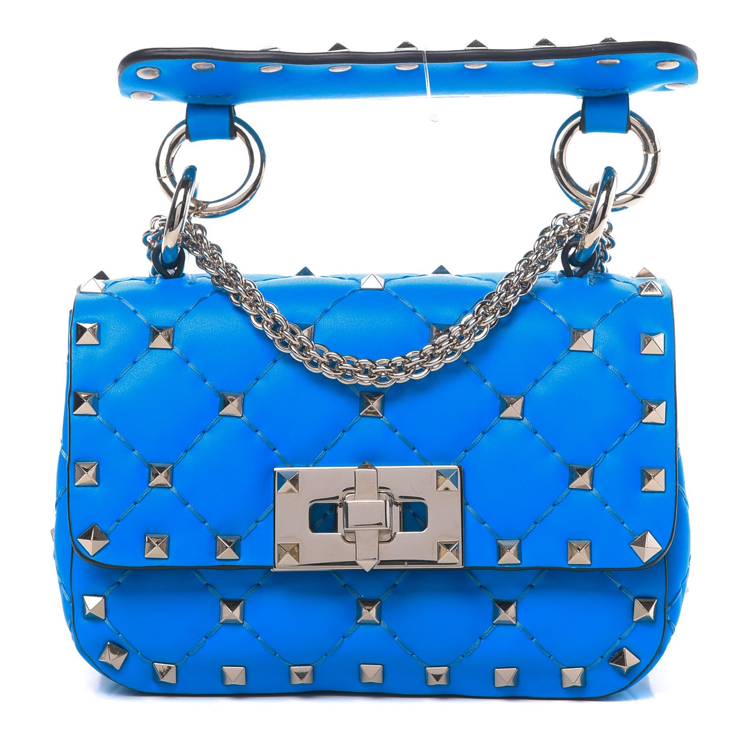 Calfskin Micro Rockstud Spike Shoulder Bag Blue Fluo