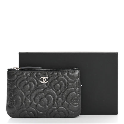 Chanel Goatskin Camellia Embossed Cosmetic Pouch Anthracite 12 of 12