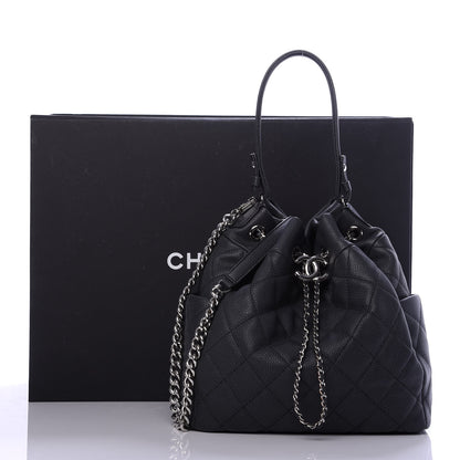 Chanel Grained Calfskin Quilted Medium CC Chain Bucket Drawstring Bag Black 11 of 11