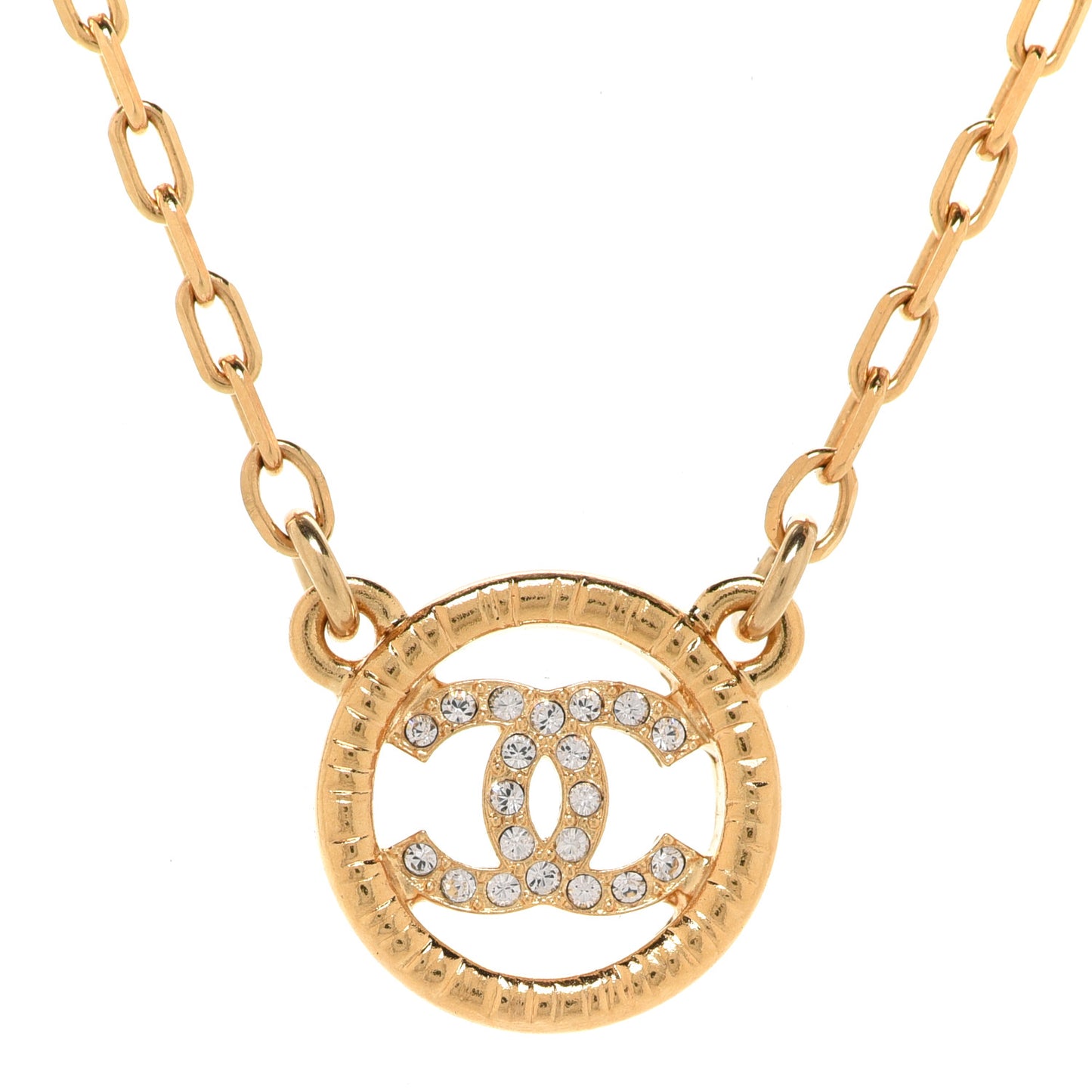 Crystal CC Medallion Pendant Necklace Gold