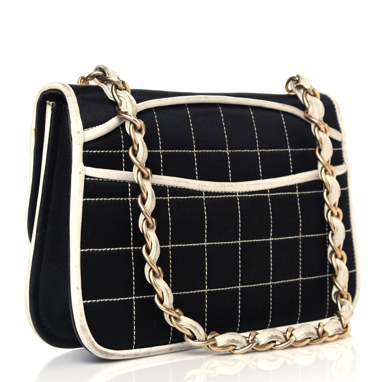 Satin Quilted Chocolate Bar Flap Black