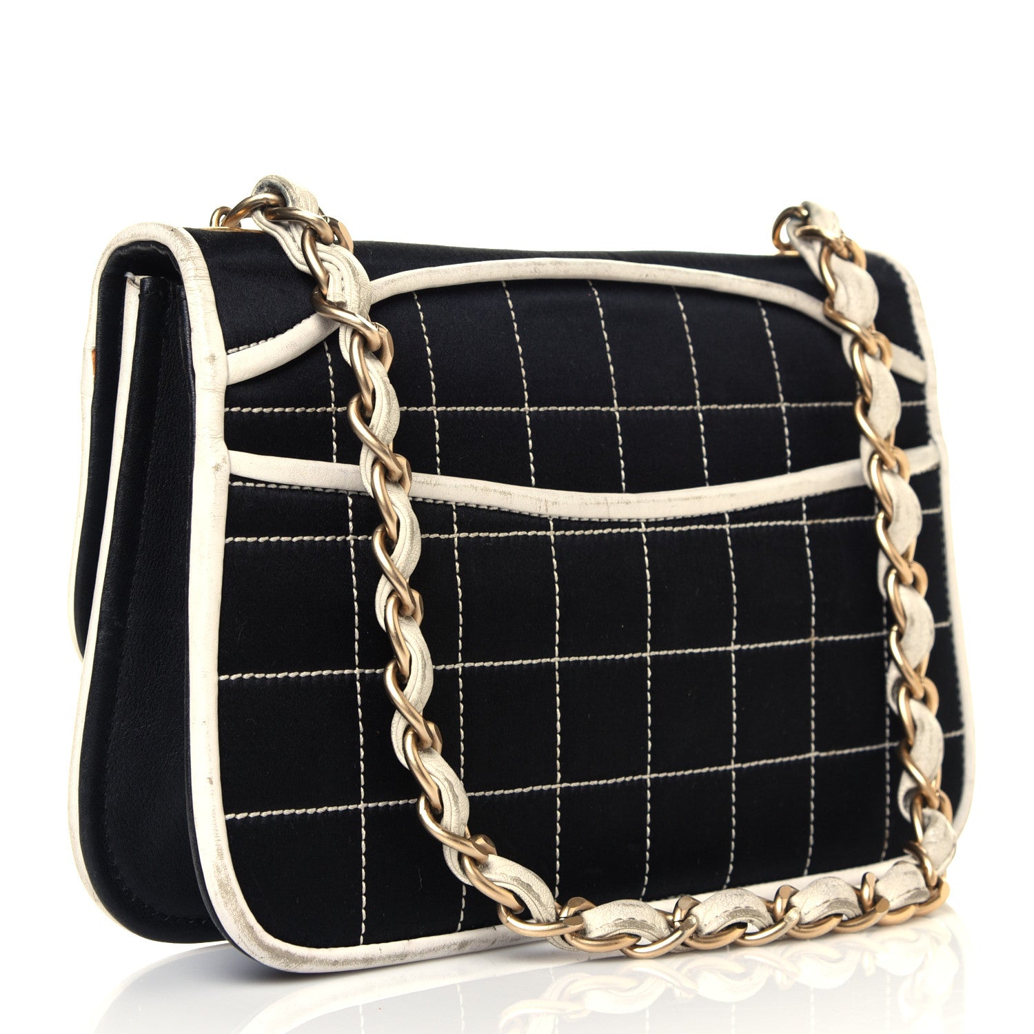 Chanel Satin Quilted Chocolate Bar Flap Orange Black 3 of 12