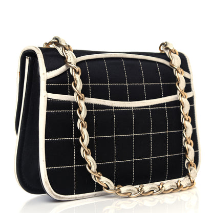 Chanel Satin Quilted Chocolate Bar Flap Orange Black 3 of 12