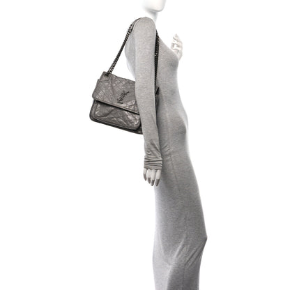 Saint Laurent Crinkled Calfskin Matelasse Monogram Medium Niki Chain Satchel Fog 2 of 11