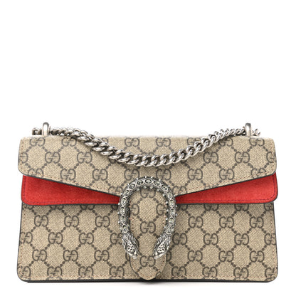 Gucci GG Supreme Monogram Suede Crystal Small Dionysus Shoulder Bag Beige Ebony Vulcanic Red 1 of 11
