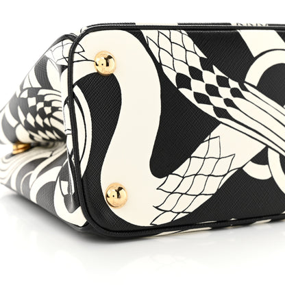 Prada Saffiano Sanke Print Mini Galleria Double Zip Tote Black White 8 of 10