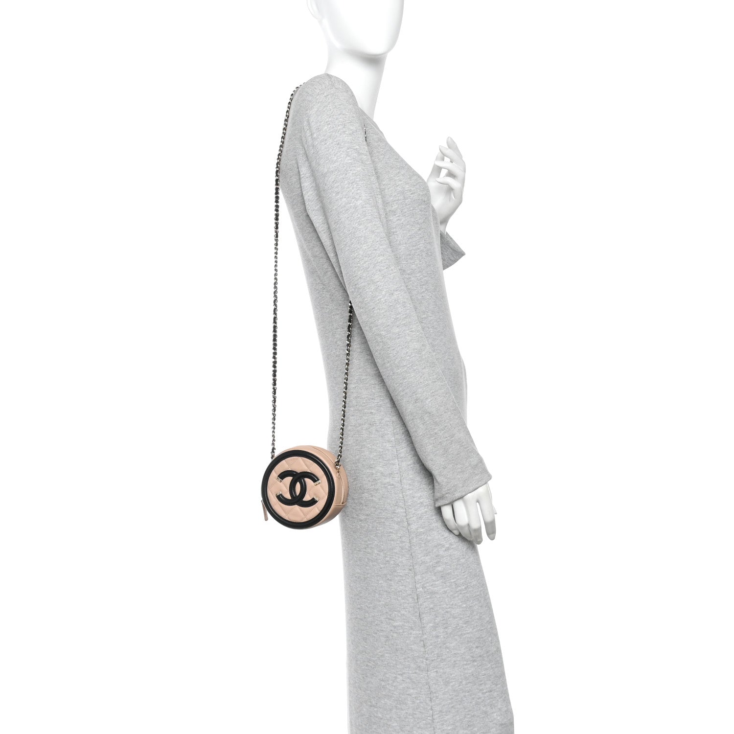 Chanel Caviar Quilted Round Filigree Crossbody Beige Black 2 of 12