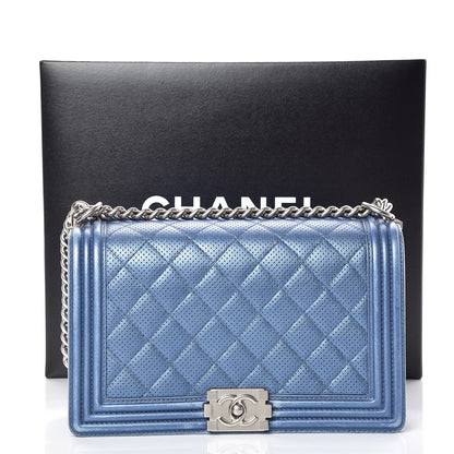 Chanel Metallic Lambskin Perforated New Medium Boy Flap Blue 20 of 20
