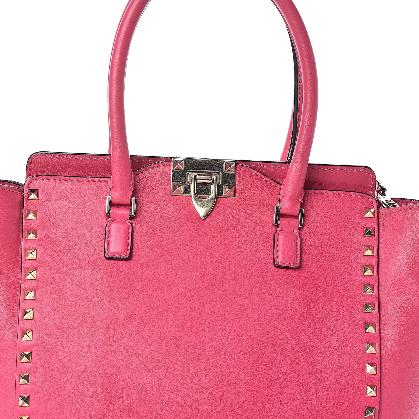 Vitello Rockstud Double Handle Tote Pop Fuxia
