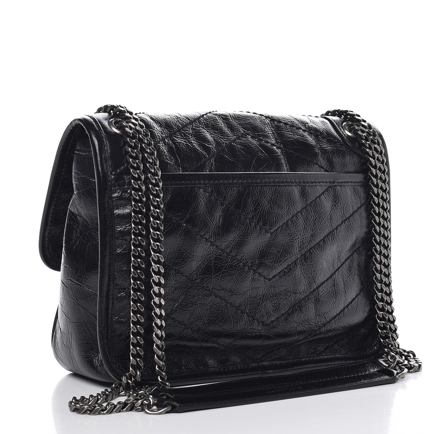 Crinkled Calfskin Matelasse Monogram Baby Niki Chain Satchel Black