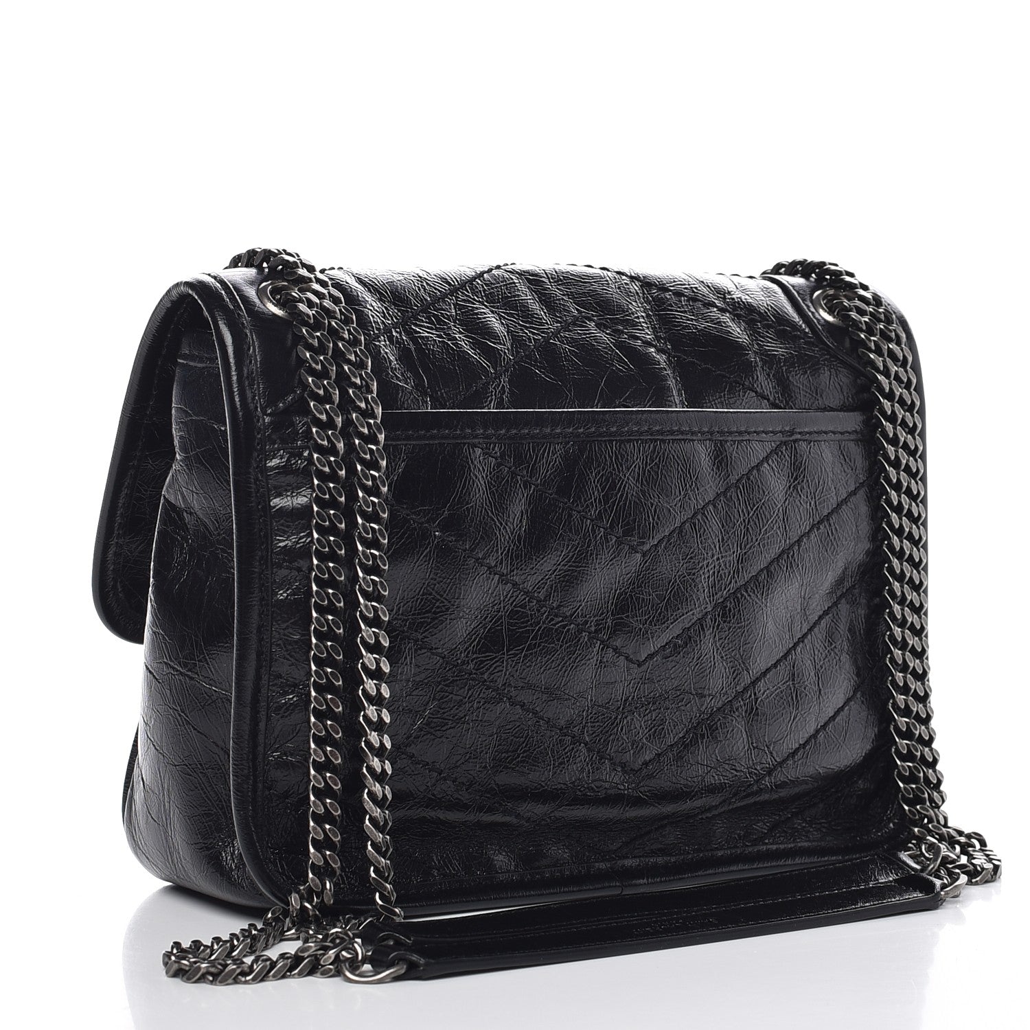 Saint Laurent Crinkled Calfskin Matelasse Monogram Baby Niki Chain Satchel Black 3 of 7