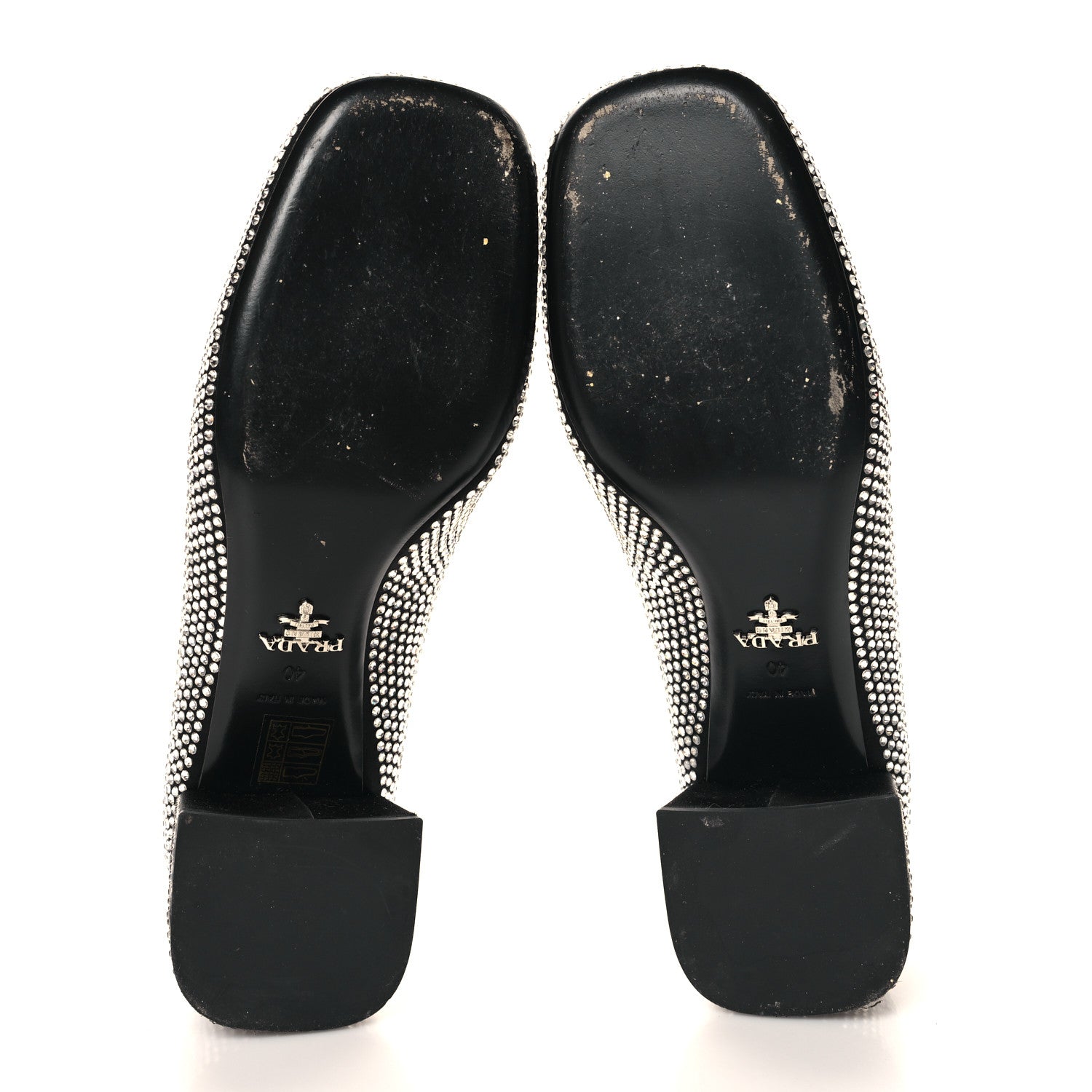 Prada Satin Crystal Metal Triangle Logo 45mm Block Heel Loafers 40 Cristal 6 of 8
