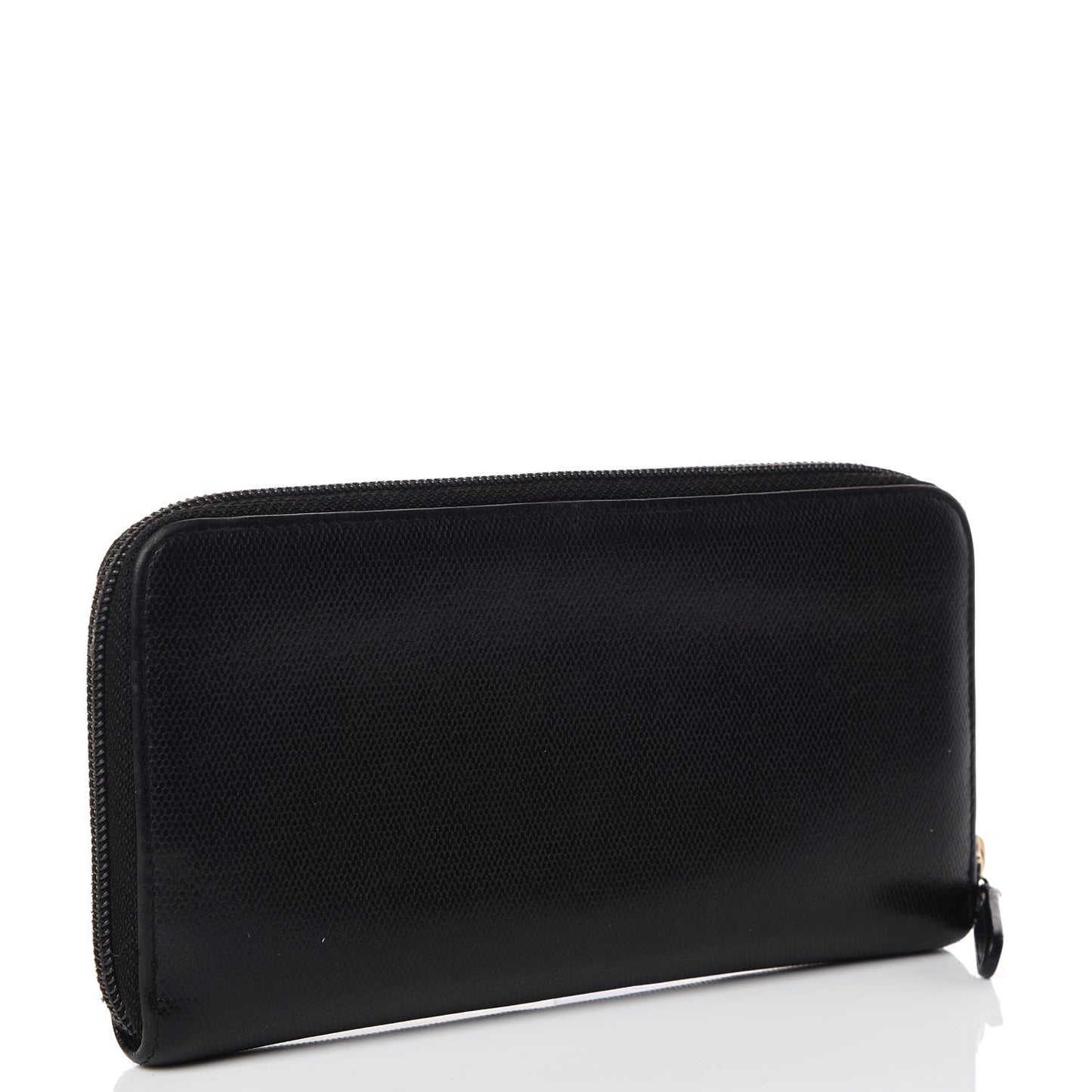 Grained Calfskin Large CC Zip Around Wallet Black