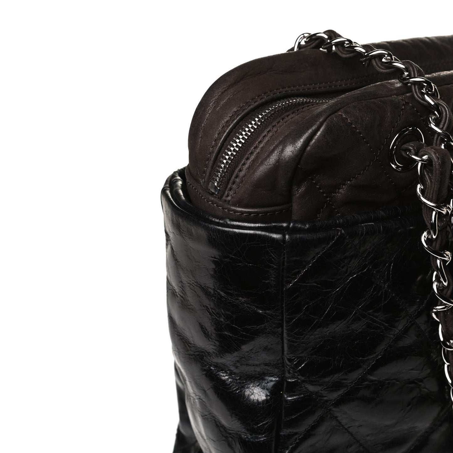 Glazed Calfskin Lambskin Portobello Tote Black