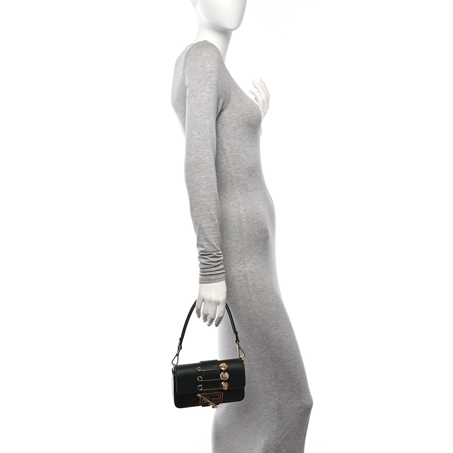 Fendi X VERSACE Vitello Seta Fendace Mini Brooch Baguette Black 3 of 10