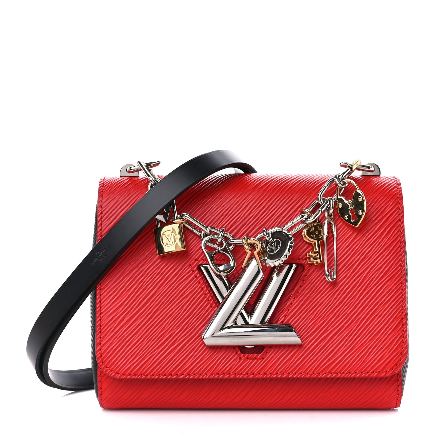 Epi Twist Bi-Color Love Lock Charm Shoulder Bag PM Red Black
