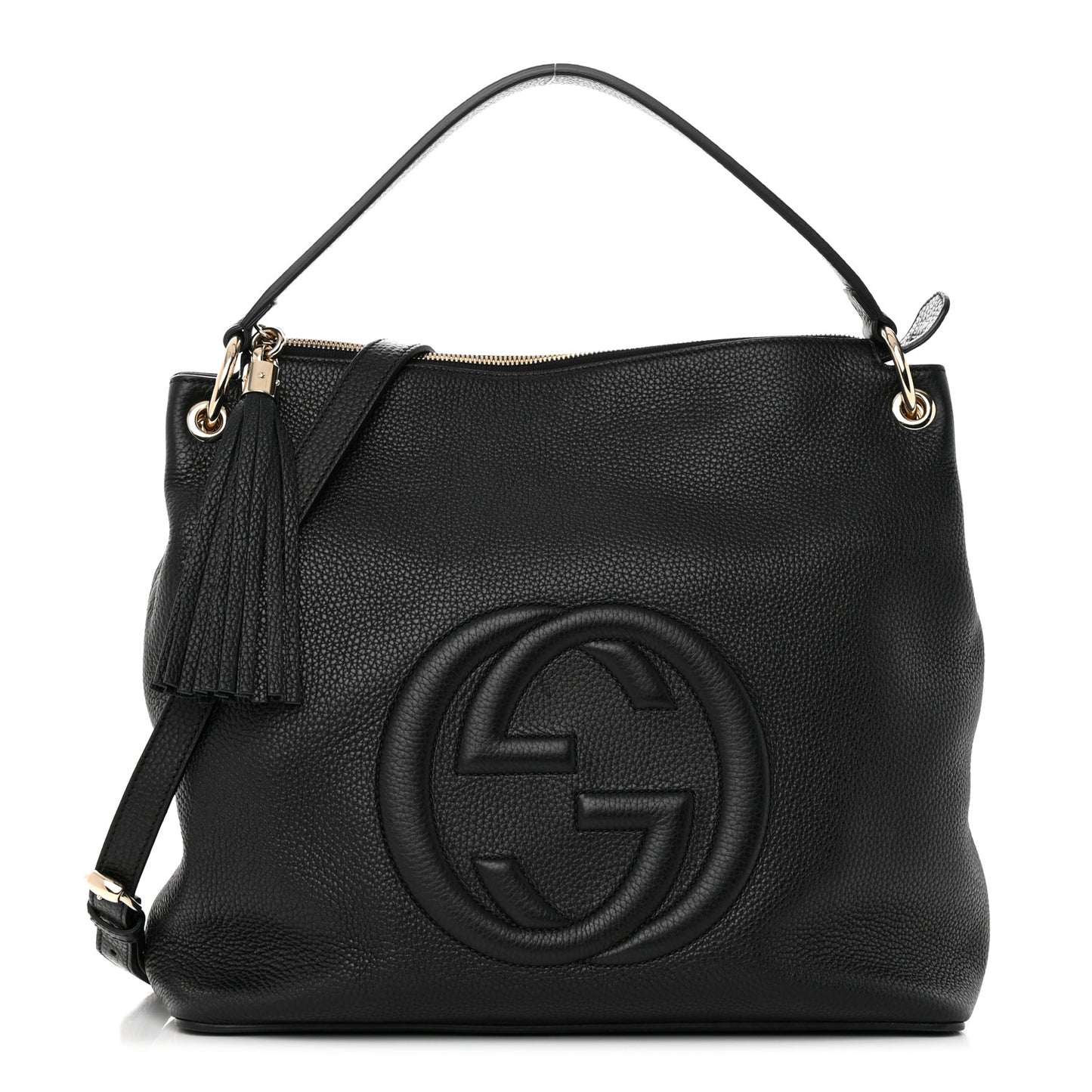 Pebbled Calfskin Large Soho Hobo Black