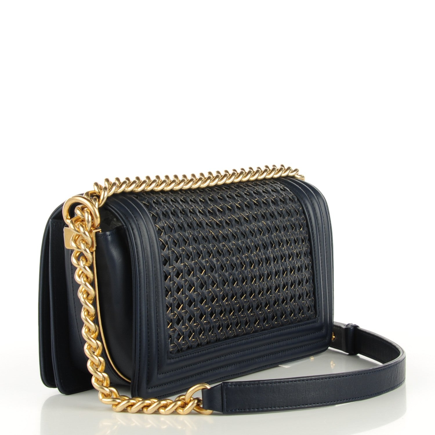 Chanel Braided Sheepskin Medium Boy Reverso Flap Navy Blue 3 of 7