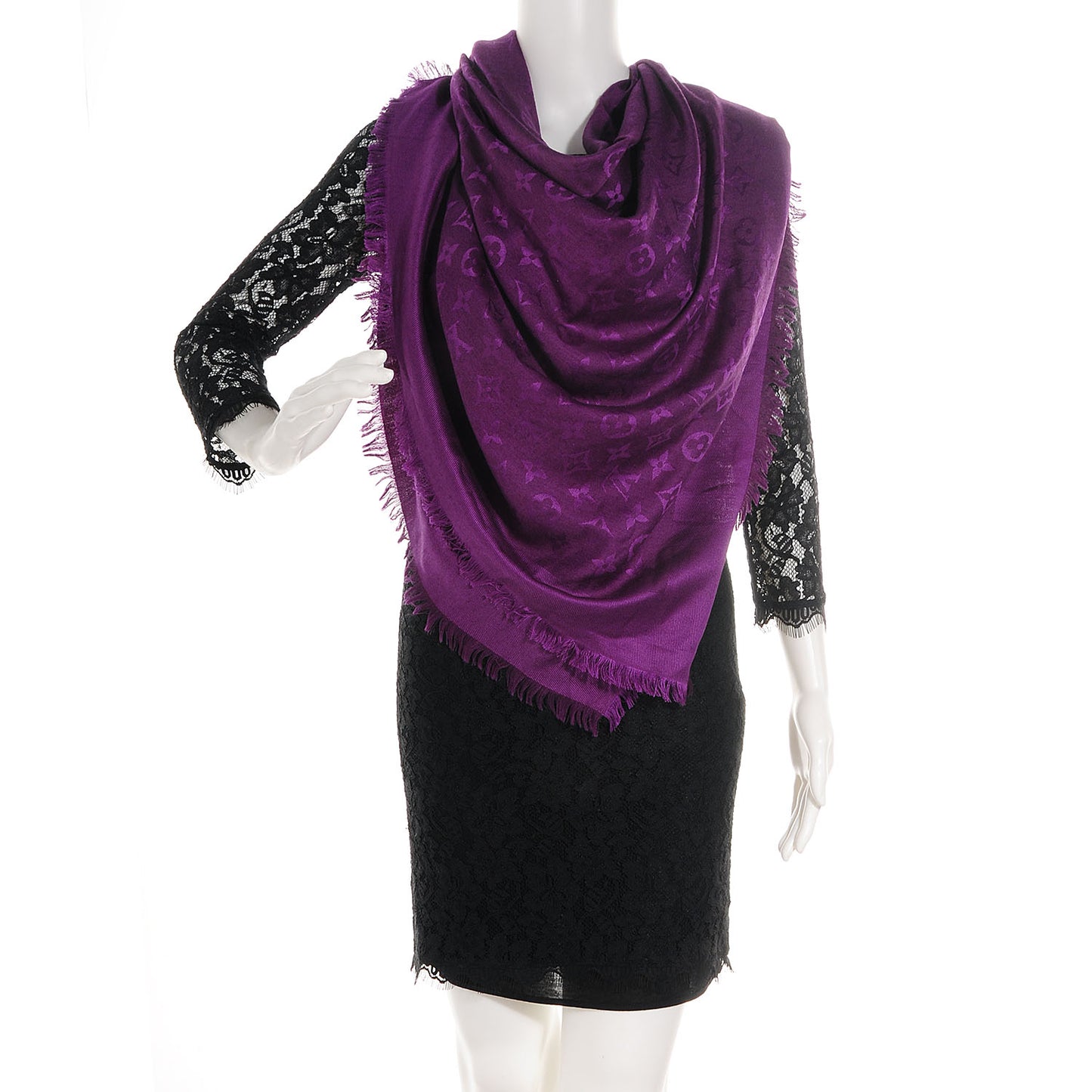 Wool Silk Monogram Shawl Cassis