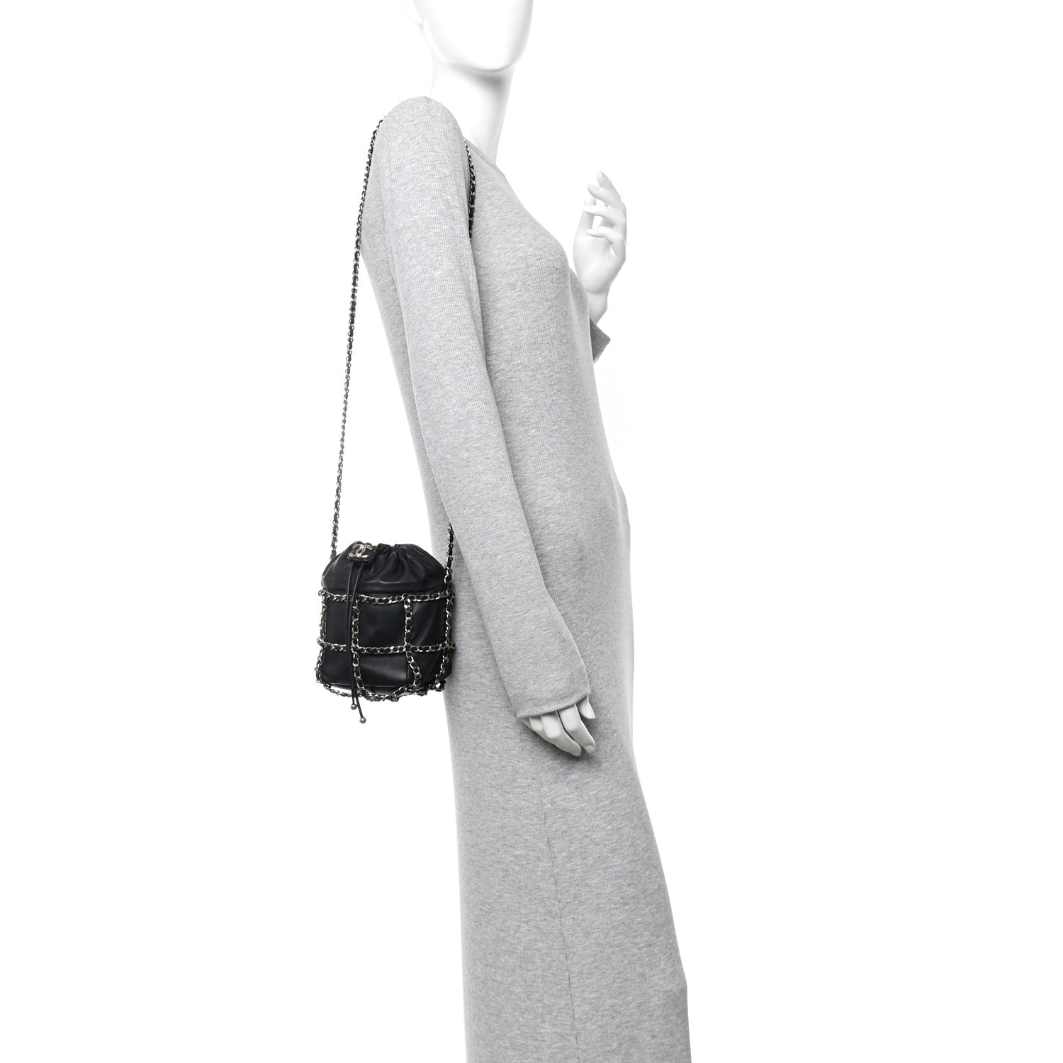 Chanel Lambskin Bucket Chain Drawstring Bag Black 2 of 13