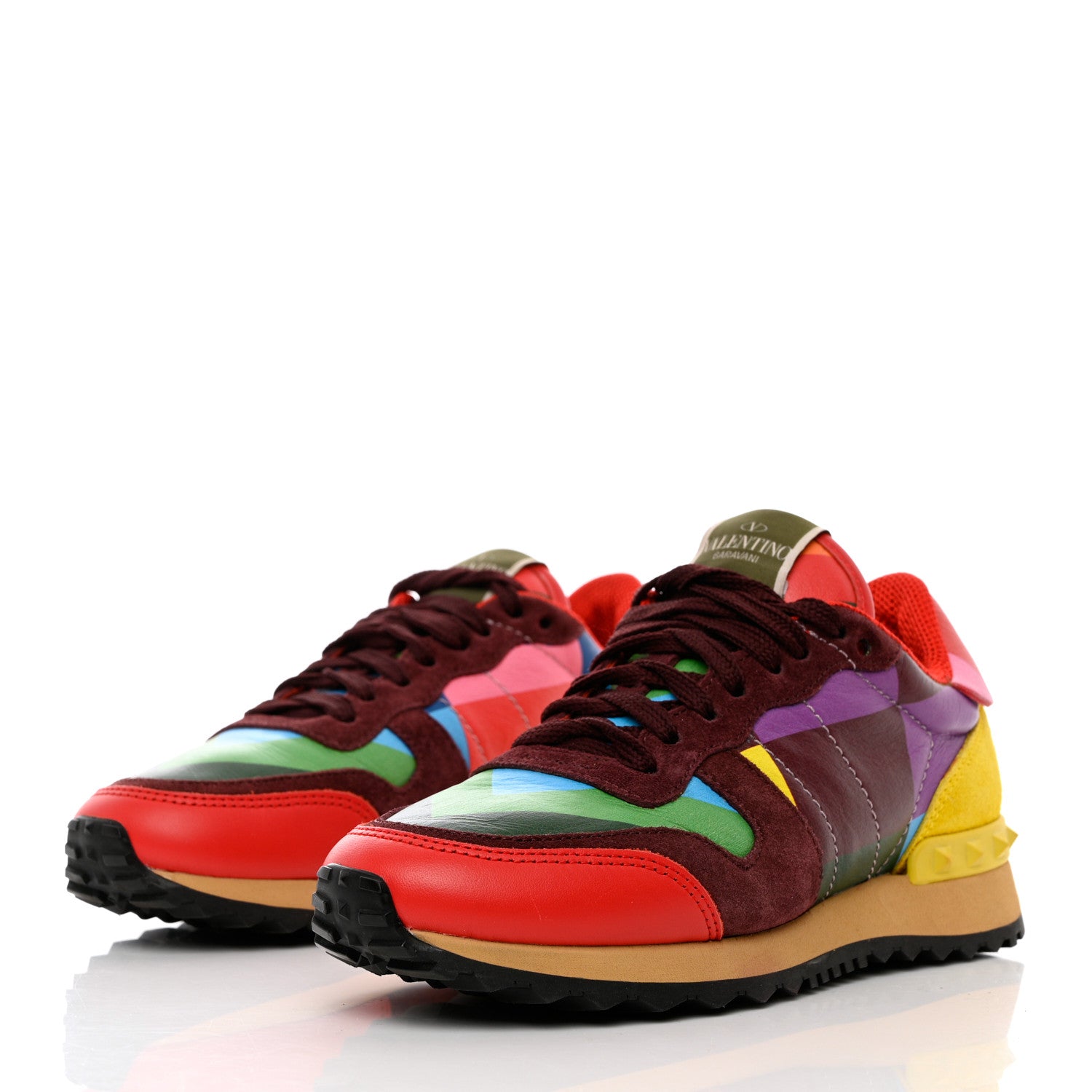 Valentino Garavani Calfskin Rockstud 1973 Womens Rockrunner Sneakers 35 Multicolor 3 of 12