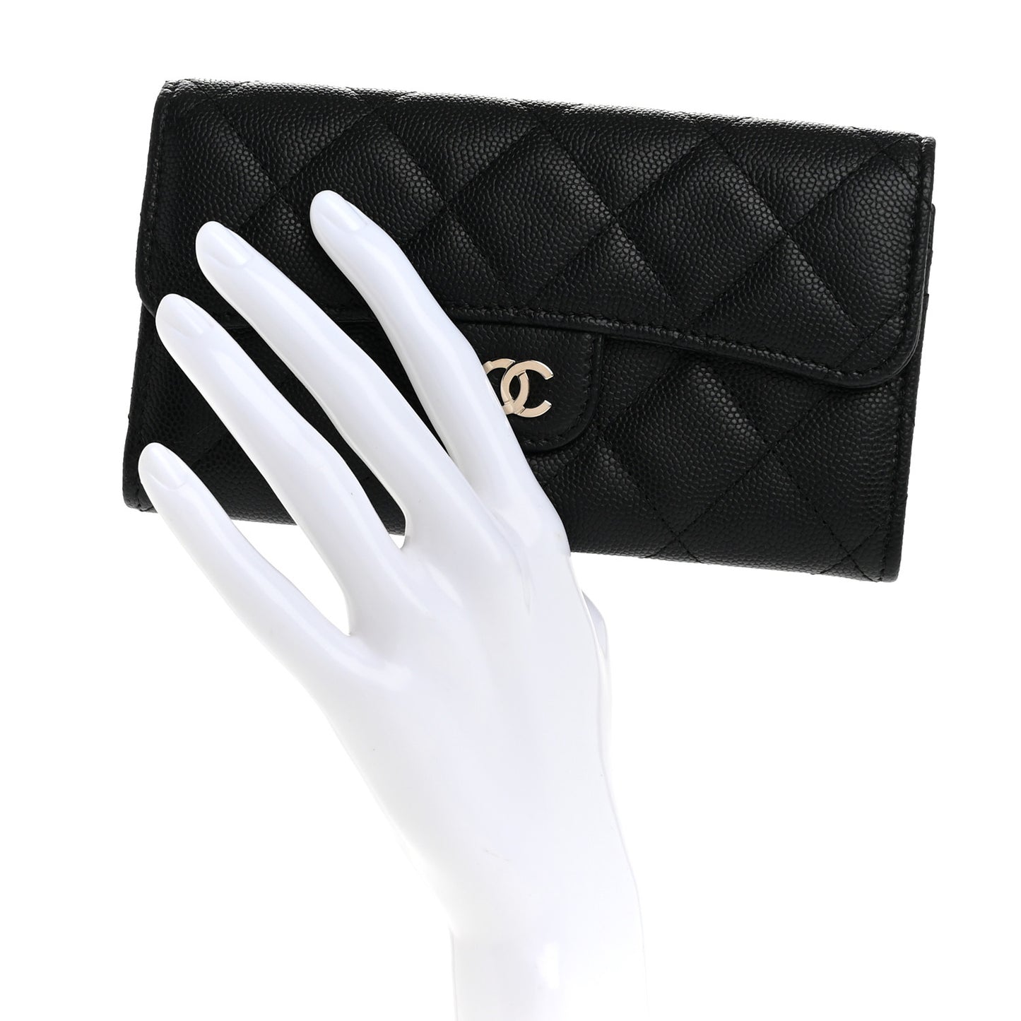 Caviar Quilted Medium Gusset Flap Wallet Black