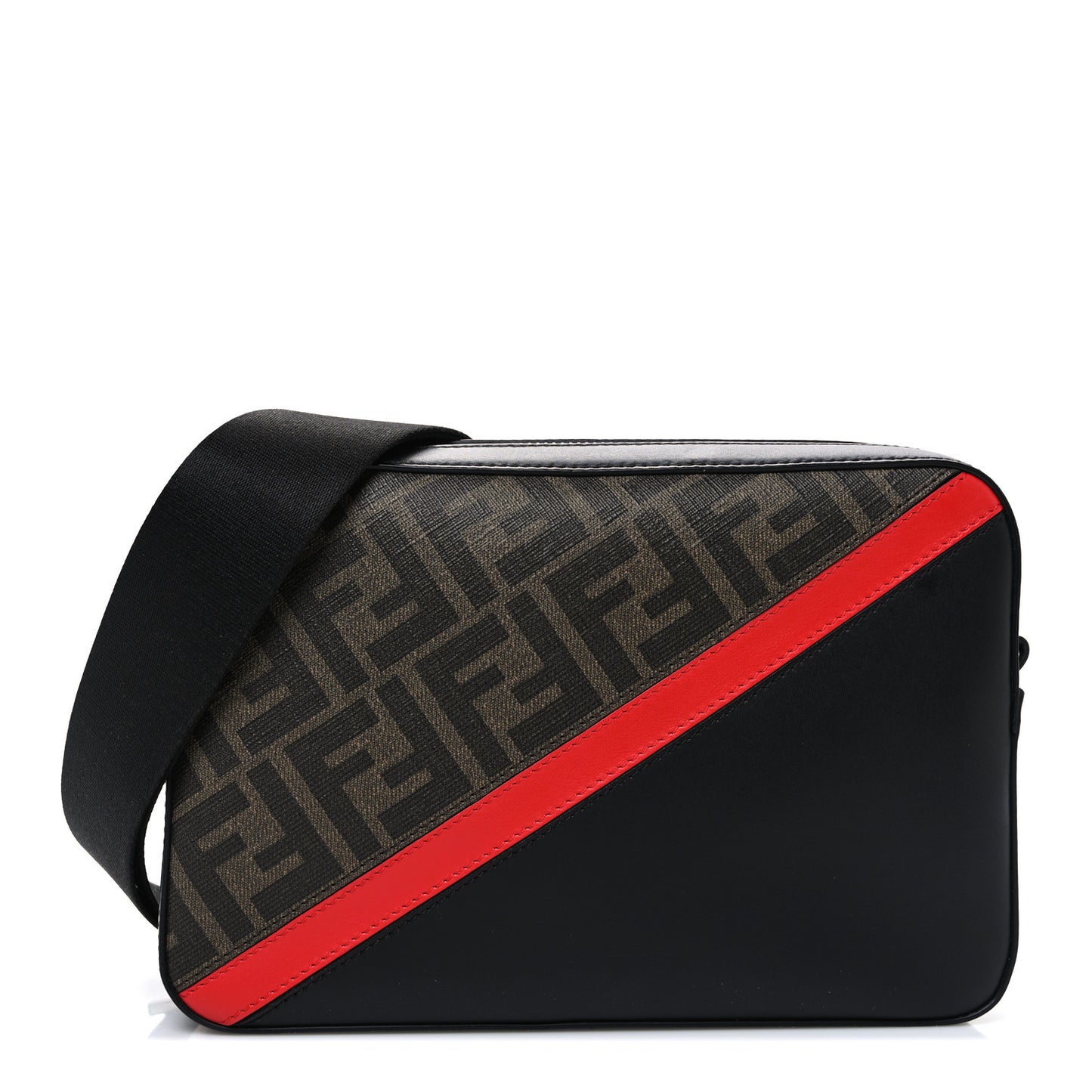 Glazed Fabric Vitello Liberty FF 1974 Diagonal Camera Case Tobacco Rosso Black