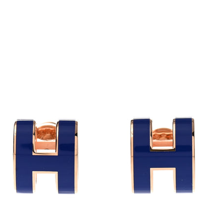 Hermes Rose Gold Lacquered Pop H Earrings Navy Bleu 1 of 5