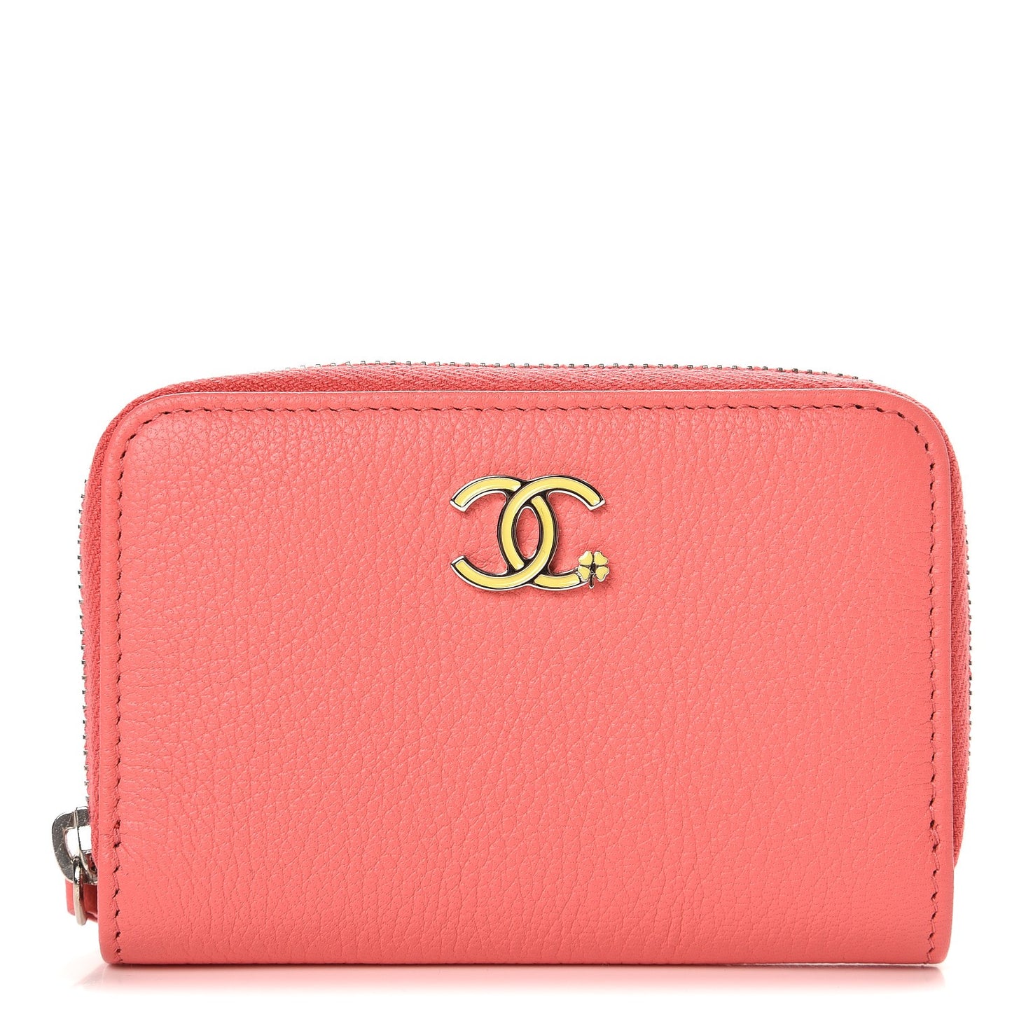 Goatskin Zip Around Coin Purse Wallet Coral