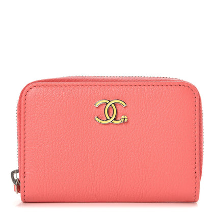 Chanel Goatskin Zip Around Coin Purse Wallet Coral 1 of 8