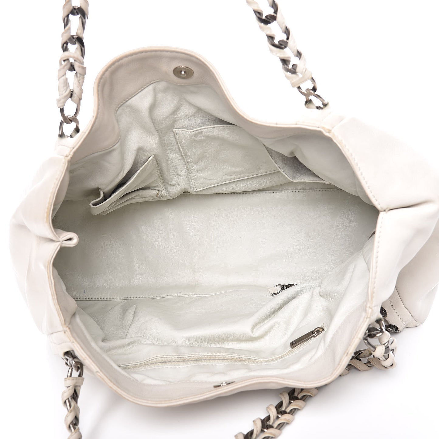Calfskin Large East West Modern Chain Tote White