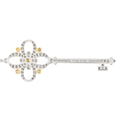 Tiffany Platinum 18K Yellow Gold Diamond Floret Key Pendant Necklace 4 of 6